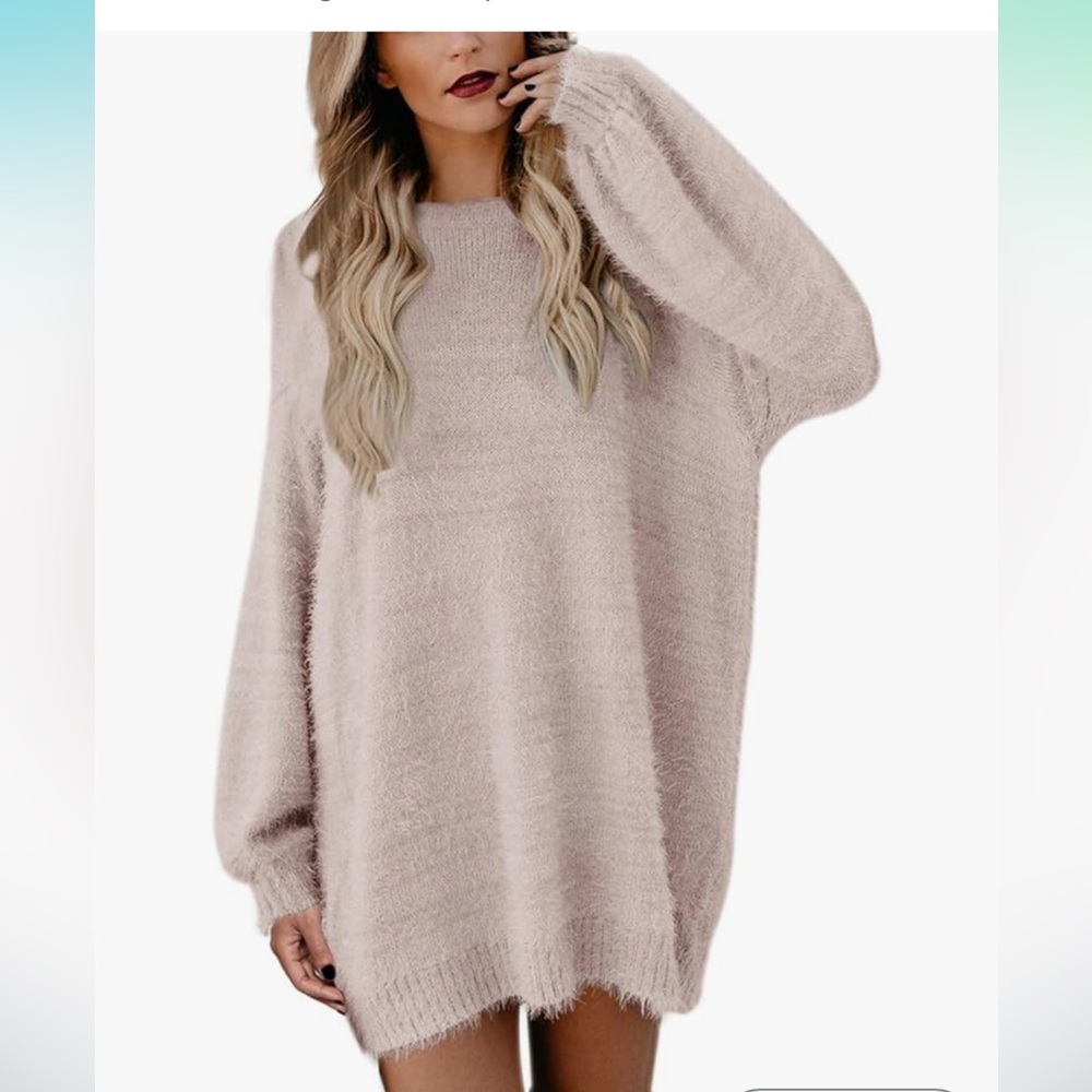 Cozy Oversized Fuzzy Knit Dress - Blush
